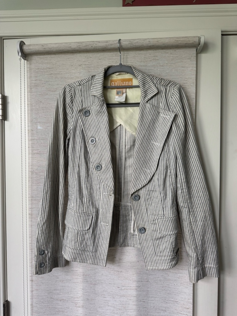 Galliano Vintage Blue and White Striped Cotton Blazer